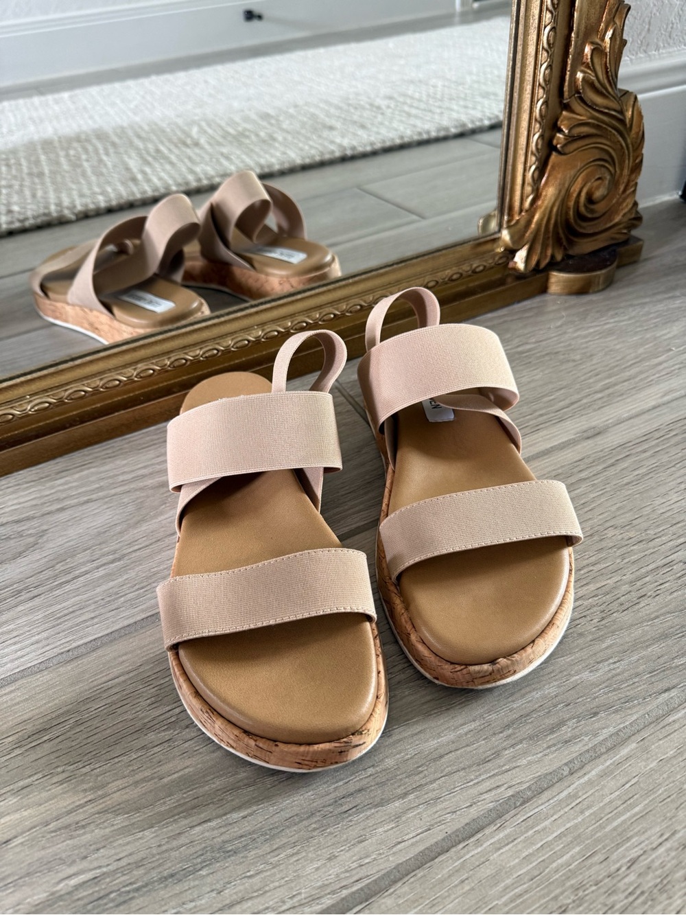 Steve Madden Blush Beige Double-Strap Cork Platform Sandals